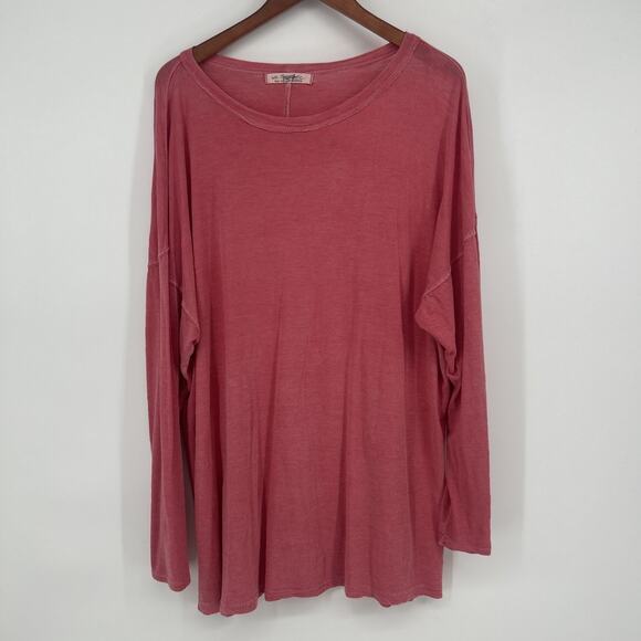 Free People We the Free Wander Top Womens Size S Pink Red Oversized Linen Blend - Picture 1 of 9